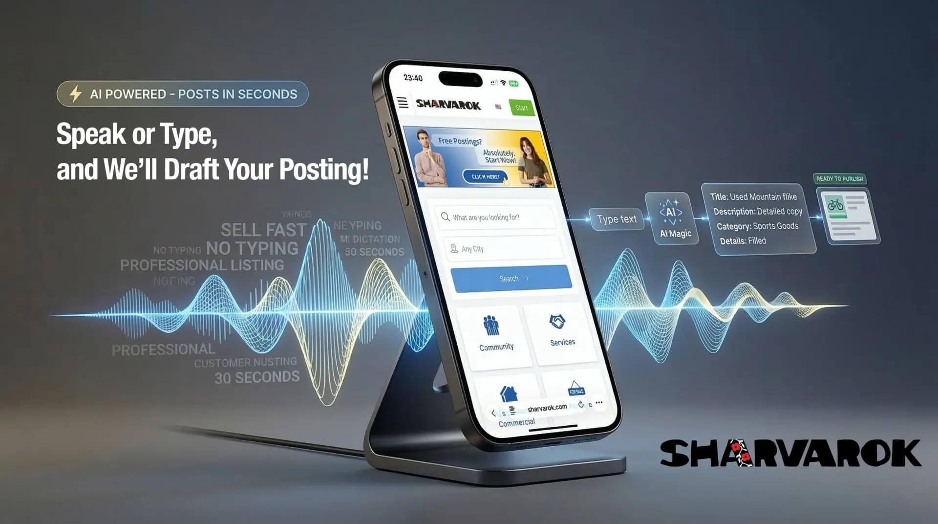 STOP OVERTHINKING. START SELLING.  List in 30 Seconds with Sharvarok’s new AI tool! 🚀